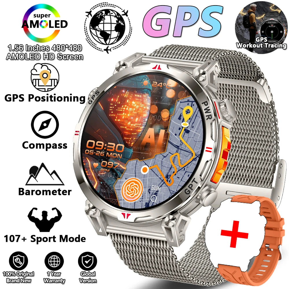 2026 New Outdoor Sports Smartwatch Men GPS Positioning 650mAh HD Call 1.56-inch AMOLED Screen Compass 5ATM Waterproof Watch Man - Magic Electronics