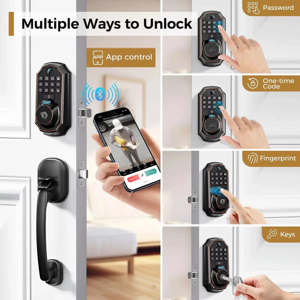 ARPHA Smart Lock D289H Smart WiFi Keyless Door Lock with Camera 5 in 1 Camera Fingerprint Entry App-Controlled Auto-Lock System - Magic Electronics