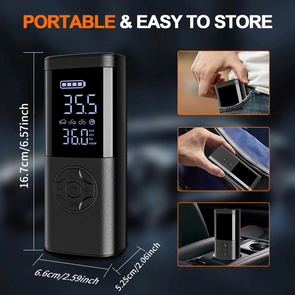 Cordless Car Tire Inflator Portable Air Compressor, 150 PSI Air Pump with Pressure Gauge, for Bicycle Bikes Motorcycles Balls - Magic Electronics