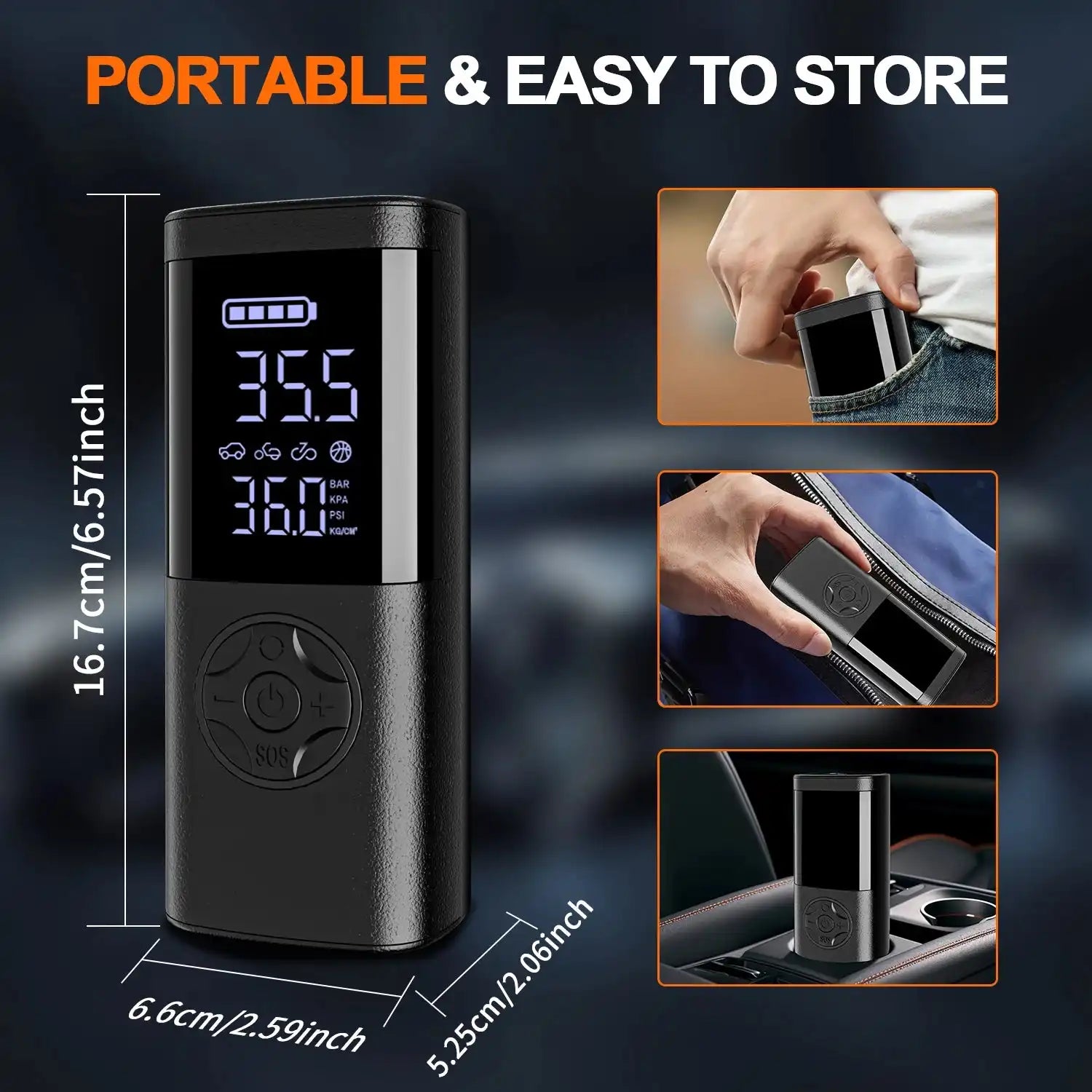 Cordless Car Tire Inflator Portable Air Compressor, 150 PSI Air Pump with Pressure Gauge, for Bicycle Bikes Motorcycles Balls - Magic Electronics