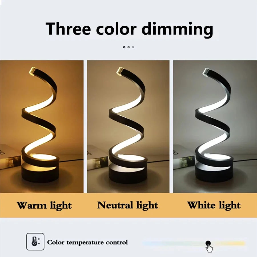 USB Plug in Creative Spiral LED Night Light Dimmable 3 Colors Adjustable for Living Room Office Desk Table Bedroom Bedside Decor - Magic Electronics