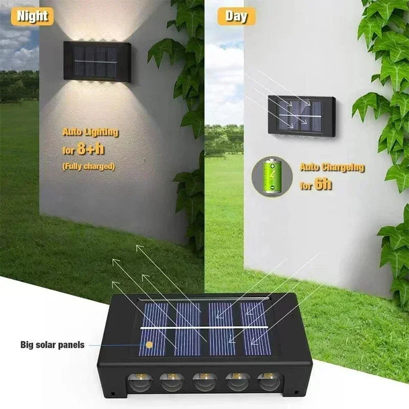 14/16 LED Solar Wall Lamp 1200mAh Outdoor Waterproof Up and Down Solar Lighting Light for Garden Fence Decoration Sunlight Light - Magic Electronics