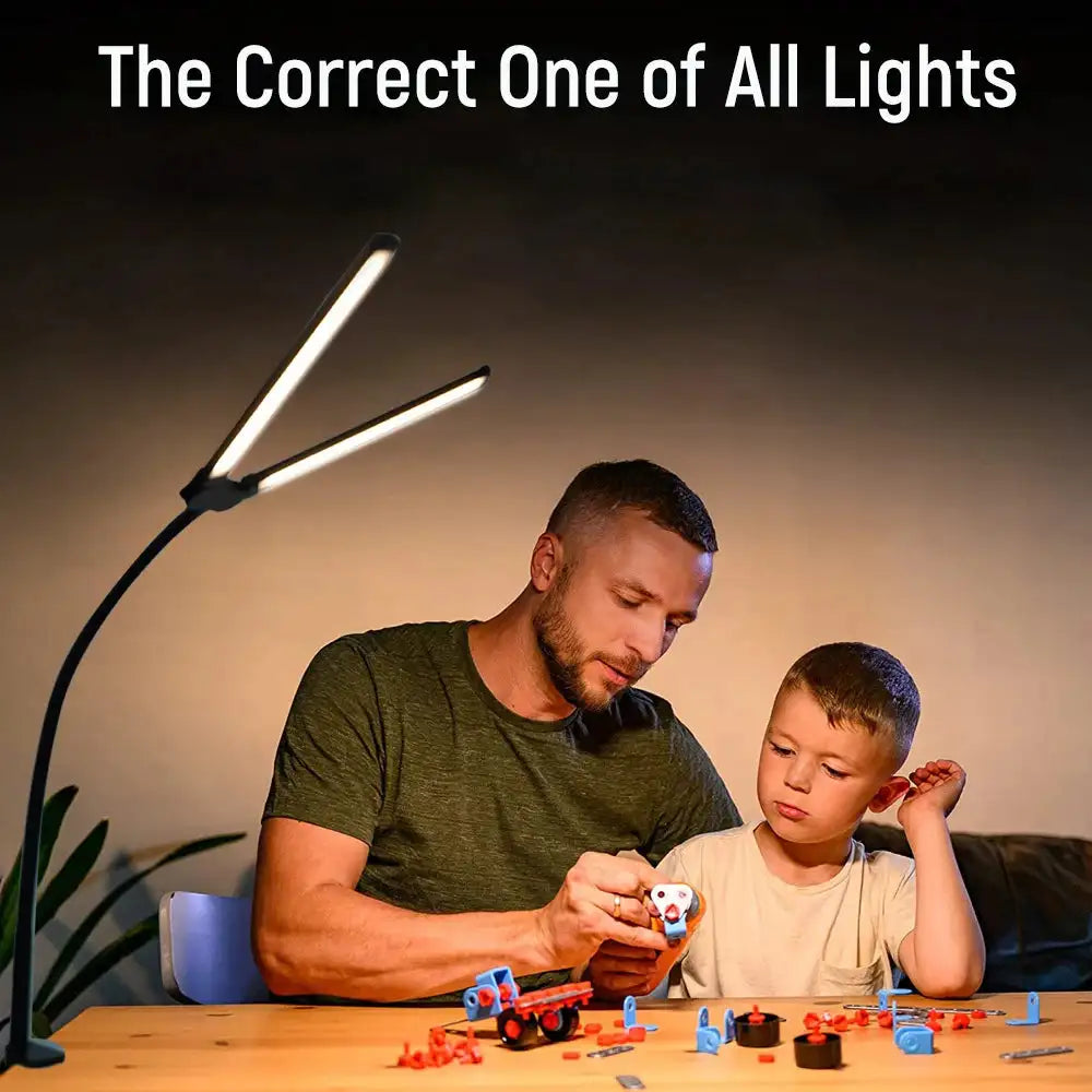 Home Office LED Desk Lamp Double Head Stepless Dimming Eye-Caring Reading Lights 3 Color Mode Flexible Adjustable PC Table Lamps - Magic Electronics