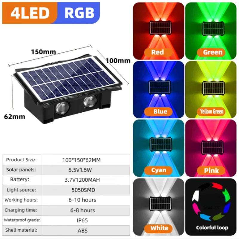 Solar LED Light Wall Lamp Outdoor Waterproof High Brightness Up And Down Luminous Lighting for Outdoor Garden Decoration - Magic Electronics