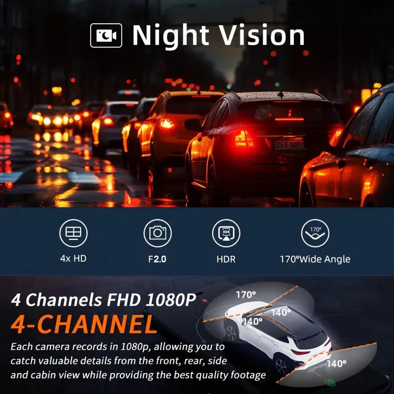 Dash Cam 4Channel 360° Car Camera Black Box 128G Front Left Right Rear View Car DVR Video Recorder G-Sensor 24H Parking Monitor Magic Electronics S25bf3add81a347768f39ed221e11efb4F
