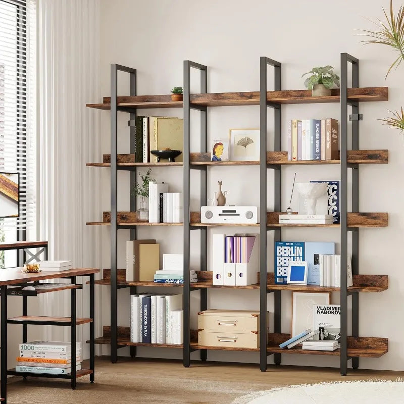Bookcase and Bookshelves Triple Wide 5 Tiers Large Open Shelves, Etagere Book Shelf with Back Fence for Home Office Magic Electronics S27fa1b5aa38544f3b034719128a2e8aad