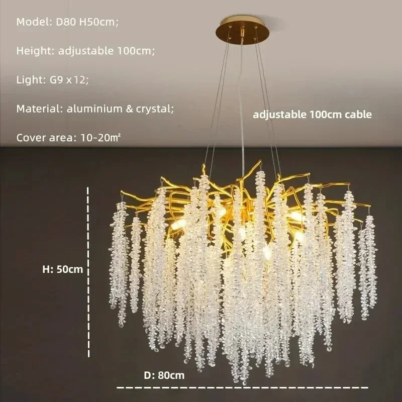 Modern Luxury Gold Branch Tassel Crystal LED Pendant Light Dining Room Living Room Indoor Home Decoration Atmosphere Fixtures D80cm hanging G9 Magic Electronics S285d0e1c291a4aabbf44f56e1775860eb D80cm hanging G9