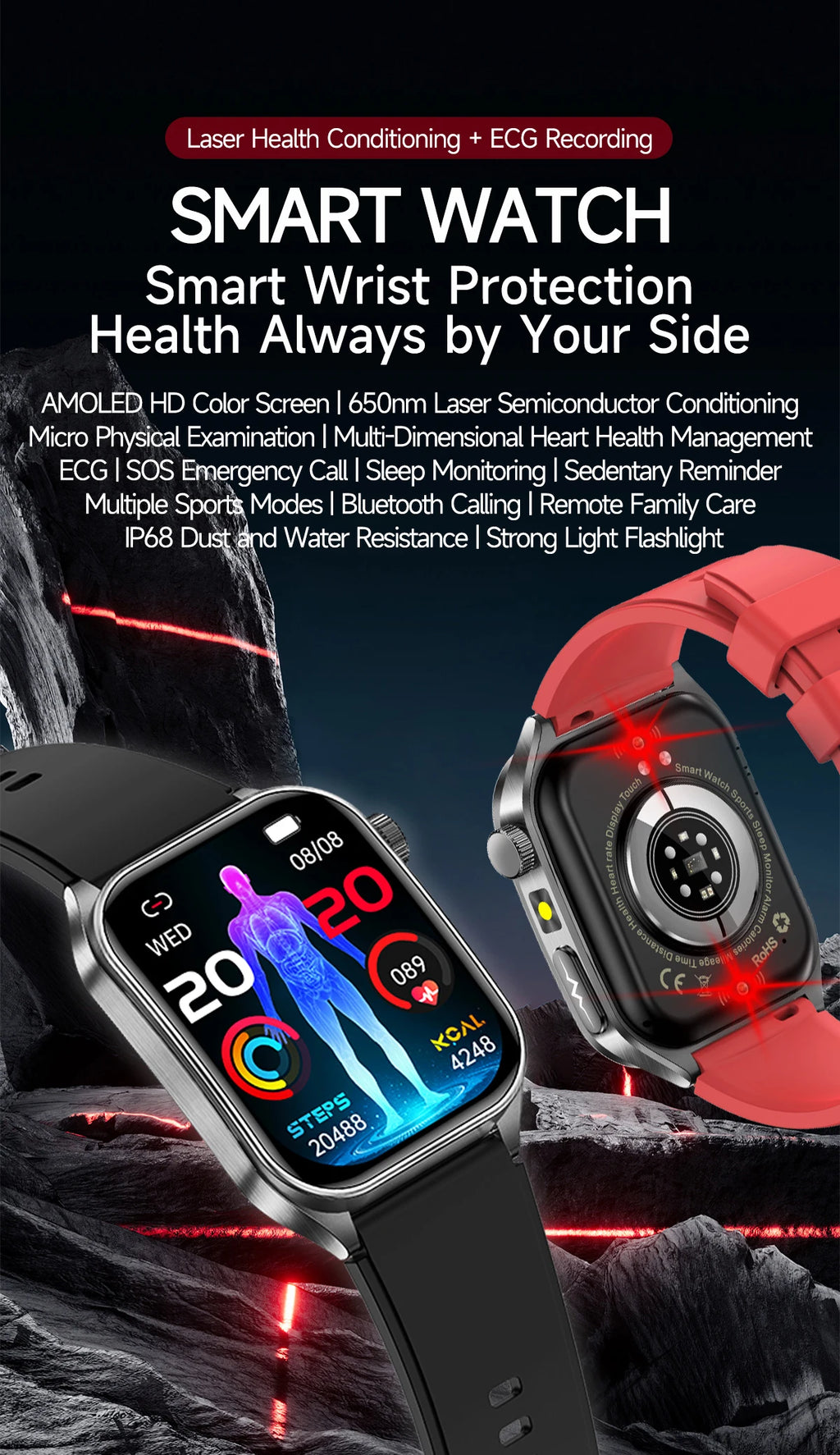 New Laser Treatment Three High Smart Watch Men ECG Heart Rate Uric Acid Health Tracker 1.95 inches Sapphire Glass SmartBracelet Magic Electronics S28744162899c4e6a8cae361209560658T