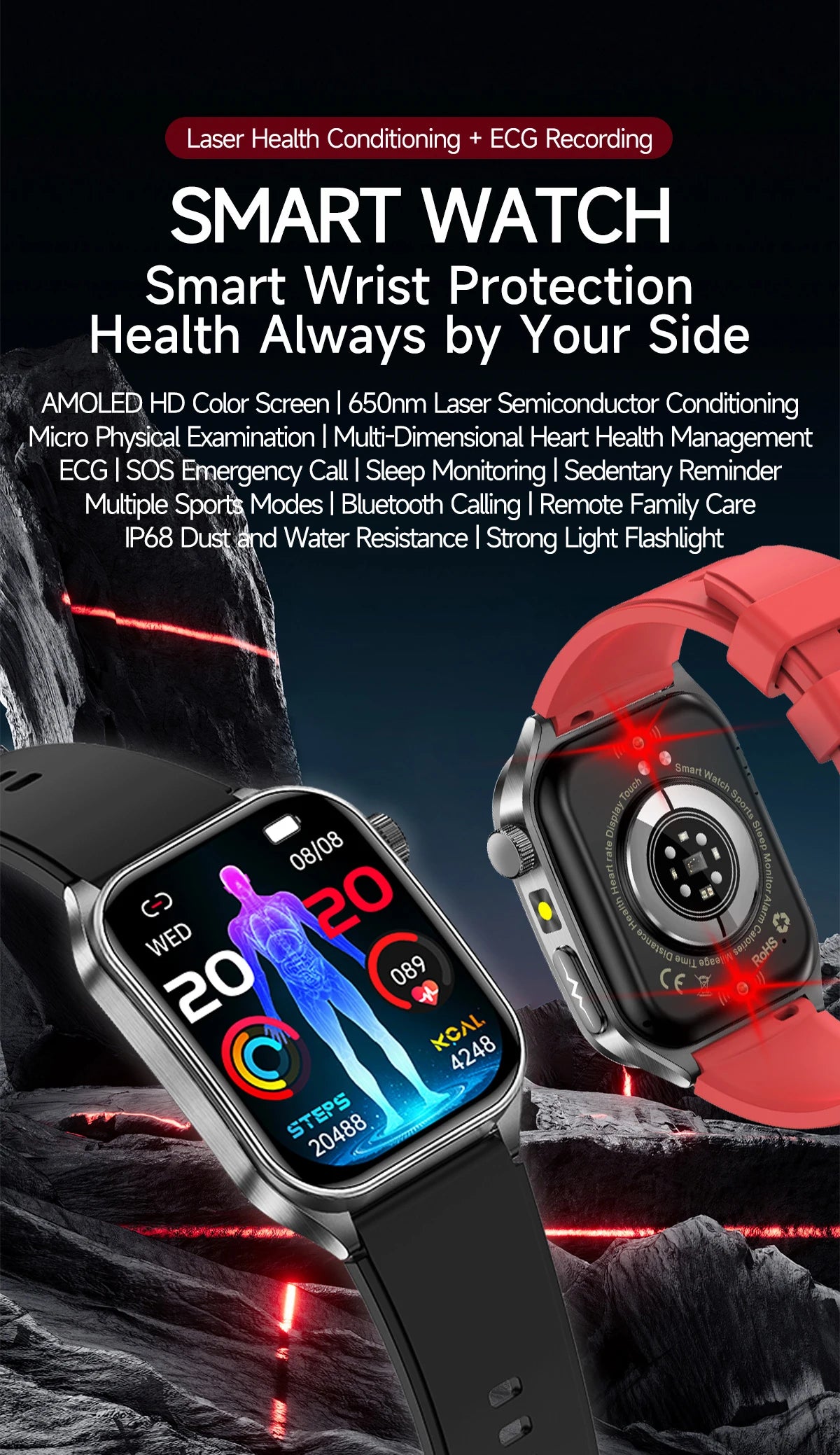New Laser Treatment Three High Smart Watch Men ECG Heart Rate Uric Acid Health Tracker 1.95 inches Sapphire Glass SmartBracelet Magic Electronics S28744162899c4e6a8cae361209560658T