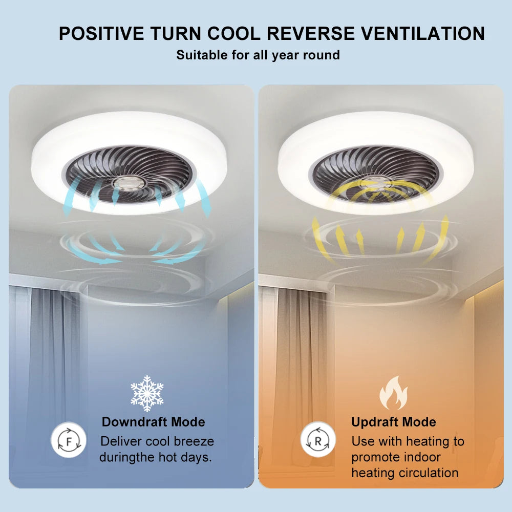 Smart Ceiling Fan Fans With Lights Remote Control Bedroom Decore Ventilator Lamp 52cm Air Invisible Blades Silent
