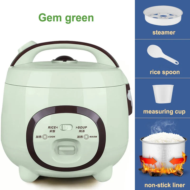 2 IN 1 1.8L Small Rice Cooker Multi-function Stew Pot Household Non-stick Inner Pot Electric Cooking Pot with Steamer Green 220V Magic Electronics S2958b2788c284e1e9ed69cbb455871eaT Green 220V