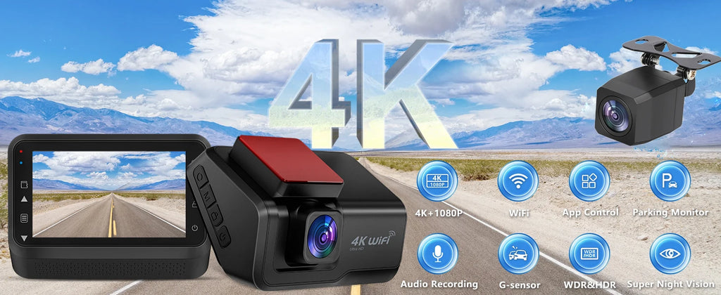 Kocam 4K UHD Dash Cam WiFi Car DVR Front and Rear Dual Lens Auto Car Camera with Night Vision 24H Parking Monitor Black Box - Magic Electronics