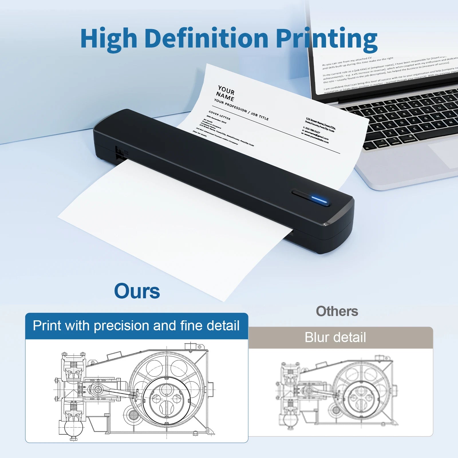 Portable A4 Thermal Printer Inkless Wireless C80 300DPI 1500mAh BT USB Type-C For Android iOS Office Work Home School Travel - Magic Electronics