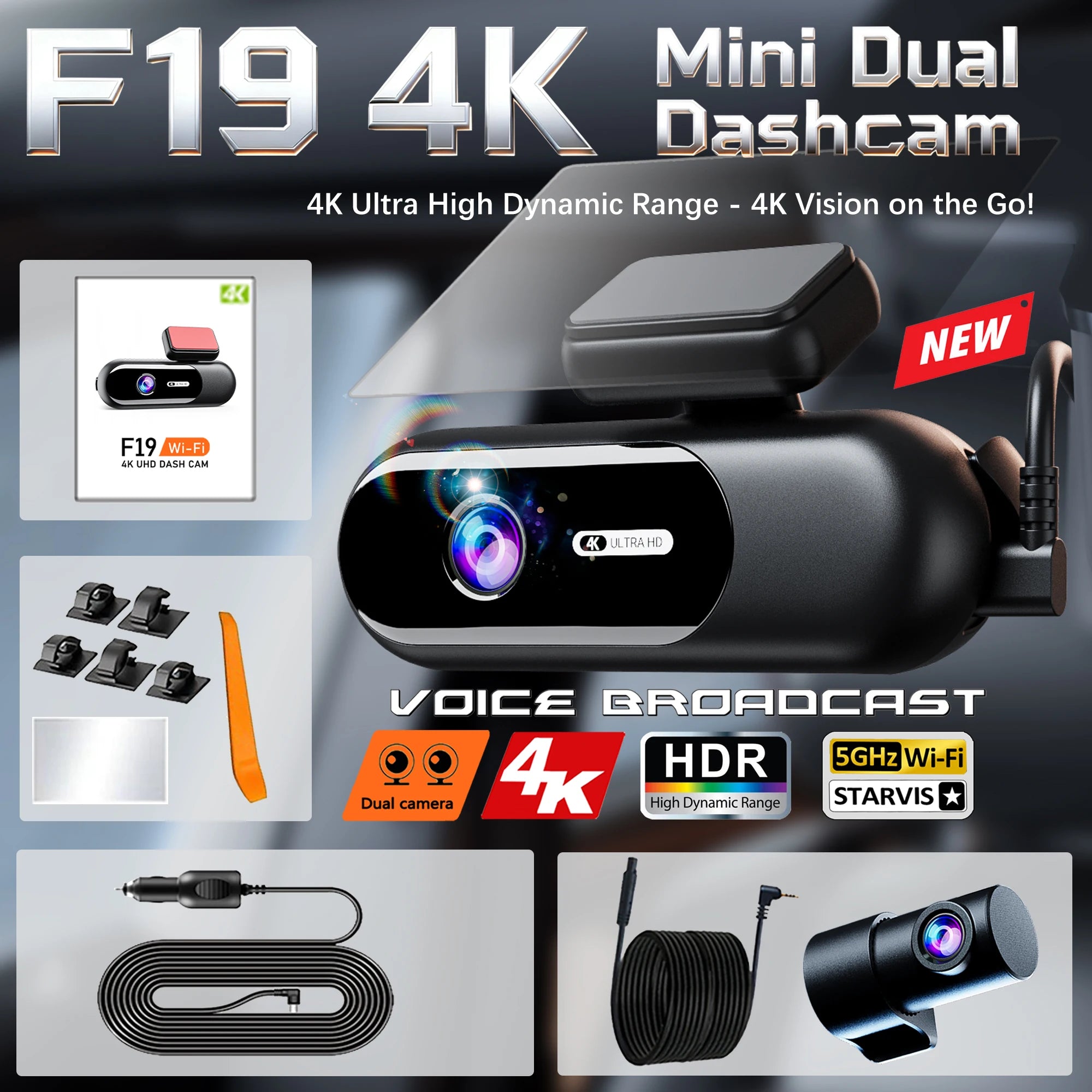 Dash Cam for cars 4K UHD Recording Front Rear Car Camera HDR Night Vision Recorder Built in Wi-Fi 24H Parking Mode APP Monitor F19 4K Dual cam Magic Electronics S2c060f691e114d47beb47aab89a77dd6G F19 4K Dual cam