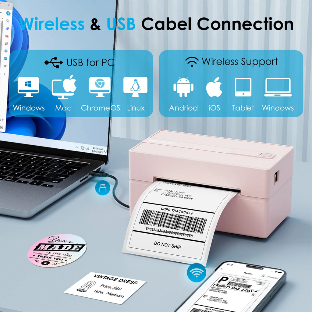 Thermal Label Printer -4x6 Shipping Label Printer for Small Business, Home Use - Compatible with Android, iPhone and Windows - Magic Electronics