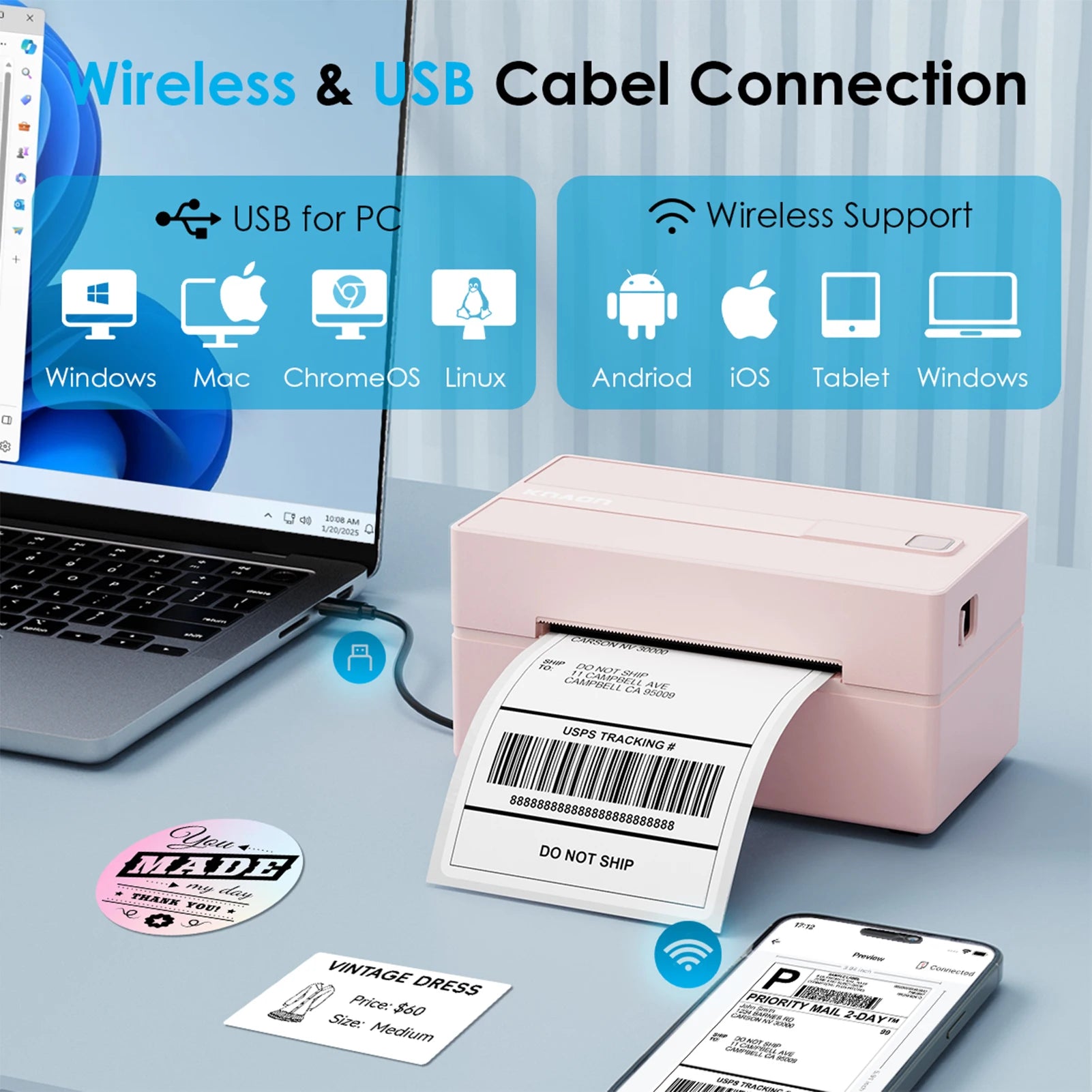 Thermal Label Printer -4x6 Shipping Label Printer for Small Business, Home Use - Compatible with Android, iPhone and Windows - Magic Electronics
