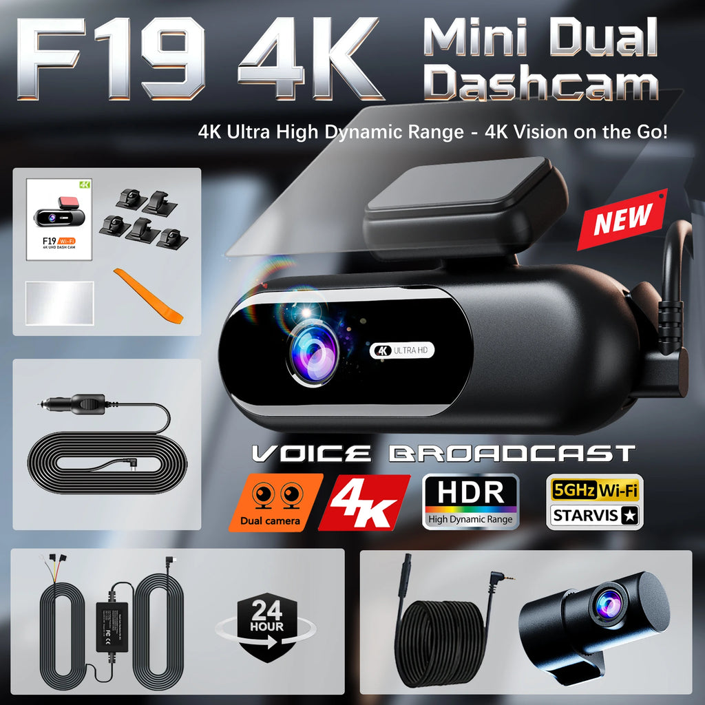 Dash Cam for cars 4K UHD Recording Front Rear Car Camera HDR Night Vision Recorder Built in Wi-Fi 24H Parking Mode APP Monitor With Hardwire kit Magic Electronics S2eb96c14604c420986ad69d032b7bea1w With Hardwire kit