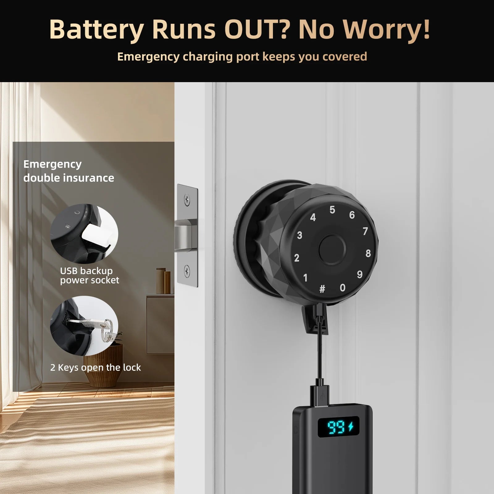 Viladepot Smart Lock Fingerprint Door Lock TYPE-C Interface App Control Passcode Unlock Electronic Touchscreen Keypad Indoor - Magic Electronics