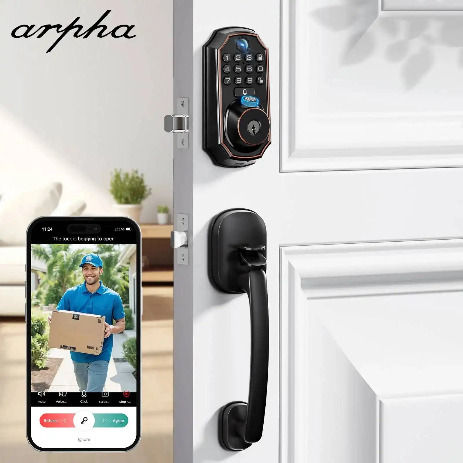 ARPHA Smart Lock D289H Smart WiFi Keyless Door Lock with Camera 5 in 1 Camera Fingerprint Entry App-Controlled Auto-Lock System - Magic Electronics