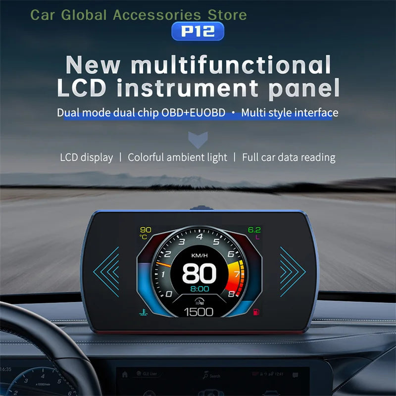 P12S Car OBD2 Head Up Display Dual System For HUD OBD Car Gauge Smart Digital Meter Speed Fuel Read Fault Code Driving Computer Magic Electronics S31bde5d54722436e84fce3c56b6f70a2l