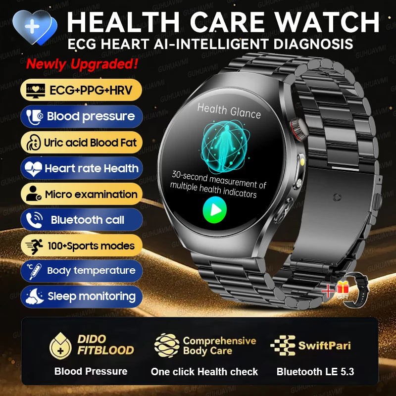 2026New Health Care Analysis ECG+PPG Smart Watch Blood pressure Fitness Uric Acid Blood lipids Bluetooth Call Clock Smartwatches Black Steel ECG Chip Magic Electronics S31ded2db17c14d44a583d452a7402c66d Black Steel ECG Chip