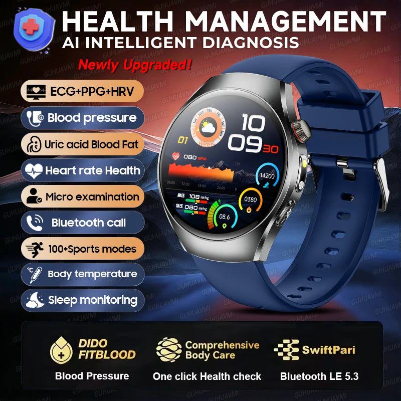 2026 New Accurate Body Health analysis Smart Watch Men ECG Blood lipids Uric acid Blood Pressure Body Fat Voice Call Smartwatch Blue Nursing Grade Magic Electronics S322ab73188a449d5ac3540aa40511eb28 Blue Nursing Grade