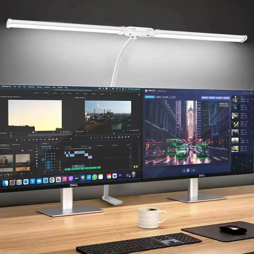 Home Office LED Desk Lamp Double Head Stepless Dimming Eye-Caring Reading Lights 3 Color Mode Flexible Adjustable PC Table Lamps - Magic Electronics