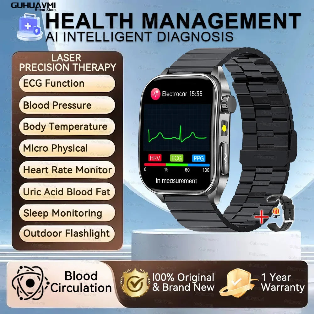 New Laser Treatment Three High Smart Watch Men ECG Heart Rate Uric Acid Health Tracker 1.95 inches Sapphire Glass SmartBracelet Black Steel B Sports Health Watch Magic Electronics S3327a315d03f4e868b4bfab783db9e4cf Black Steel B Sports Health Watch
