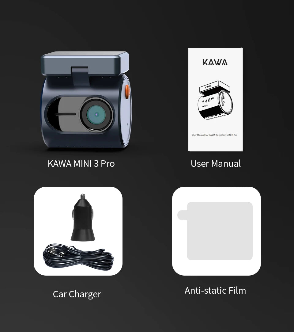 2K KAWA MINI 3 Pro Cameras for Car DVR Tiny Dash Cam 24 Parking Auto Video Recorder WiFi APP Voice Control Car dashcam - Magic Electronics