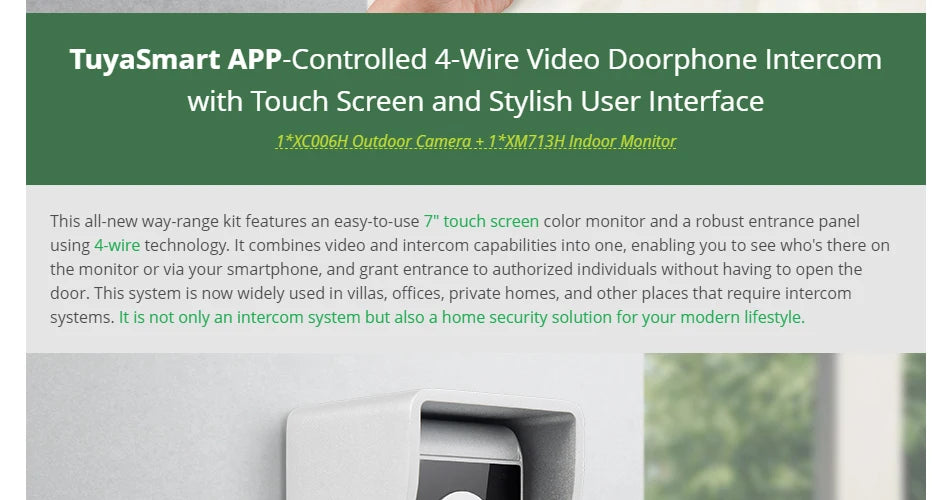 HOMSECUR 4 Wire Tuya Smart APP HD Video House Door Phone Kit with 7" Touch Screen Monitor IP65 Doorbell Camera Record Snapshot - Magic Electronics