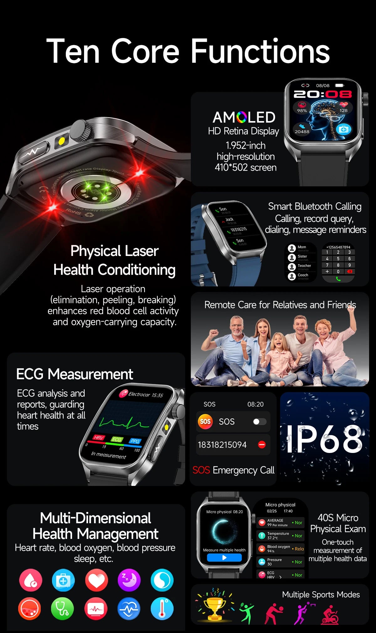 New Laser Treatment Three High Smart Watch Men ECG Heart Rate Uric Acid Health Tracker 1.95 inches Sapphire Glass SmartBracelet Magic Electronics S34589425b4a34f6ea155035c2abe67c2V