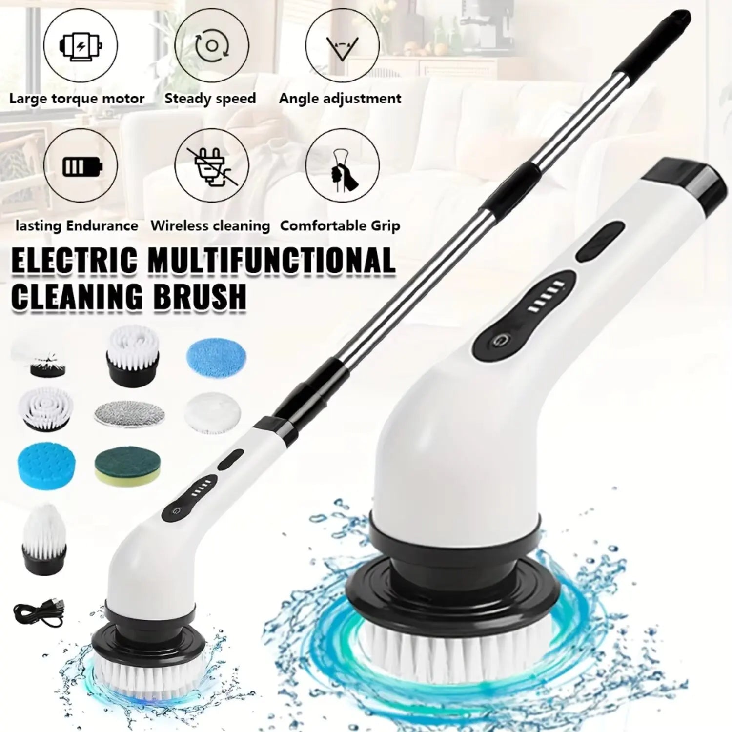 Electric Bathroom Cleaning Brush 9-in-1 Wireless Household Rotation Cleaning Brush for Bathroom Kitchen Toilet Cleaning Scrubber Magic Electronics S346632f8d58c4428946e9b8dd5b786d9B