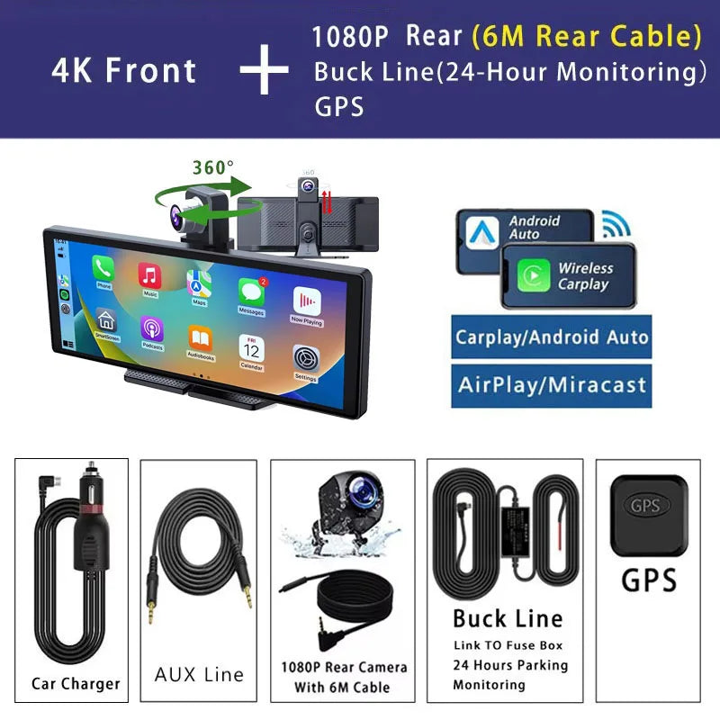 10.26 Inch 4K 3840*2160P Car Dvr Carplay Android-Auto Dash Cam Cabin GPS 5G WIFI FM BT Dual Lens Camera Dashcam Drived Record QY28-6M 1080P-BL-GPS Magic Electronics S34c7ee2df33c4410b3b9c12f74048369L QY28-6M 1080P-BL-GPS