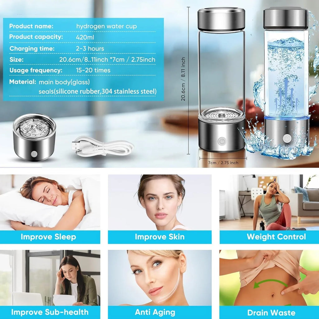 Portable Hydrogen Water Generator Bottle Rechargeable Electric Alkaline Ionizer Cup Hydrogen-Rich Water Health Care Magic Electronics S35e024d8dce2412eae40a99d5ee482f9i