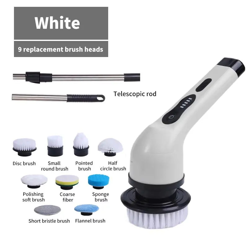 Electric Bathroom Cleaning Brush 9-in-1 Wireless Household Rotation Cleaning Brush for Bathroom Kitchen Toilet Cleaning Scrubber White 9 heads Magic Electronics S3666e45592fd4e9498b49fd5bc42edabA White 9 heads
