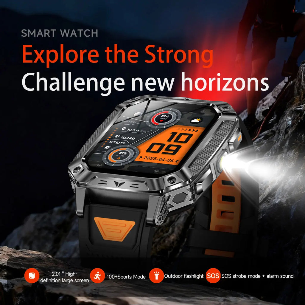 2026 Military outdoor SmartWatch Fitness Clock Men 2.01 inch AMOLED Screen 1400mAh Battery Flashlight Call Waterproof Smart Band Magic Electronics S37153c325790488dbba7cae995decdc98