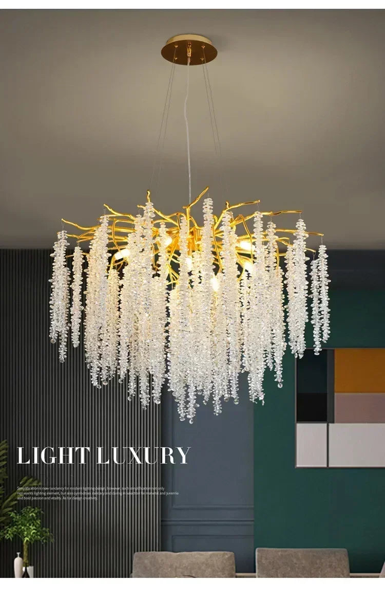 Modern Luxury Gold Branch Tassel Crystal LED Pendant Light Dining Room Living Room Indoor Home Decoration Atmosphere Fixtures Magic Electronics S3723c31c46da49bd8620741874308a86X