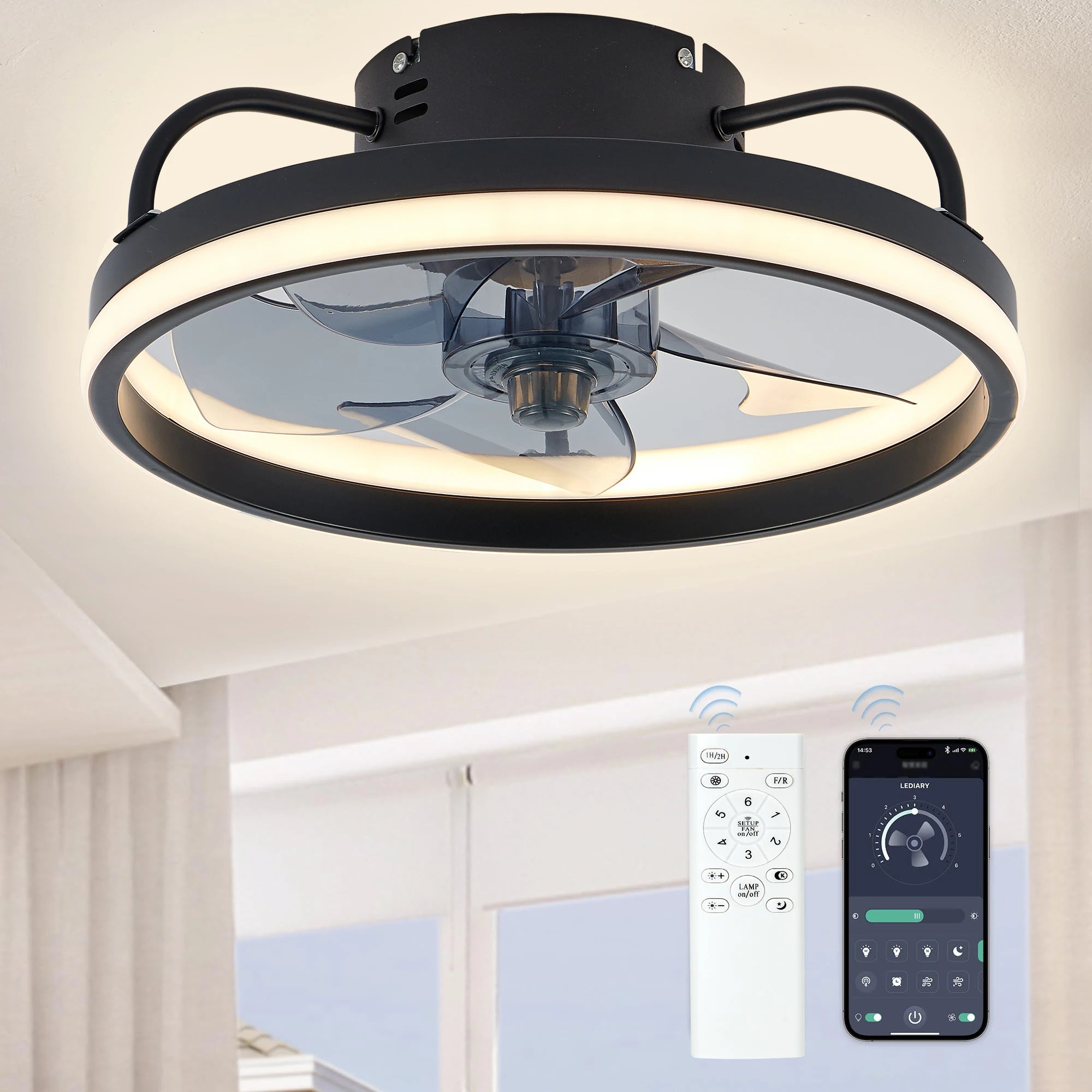 LED Ceiling Light Fan With Remote Control Lamp For Living Room Bedrooms Fans For Large House Decoration Home Lighting Fixtures