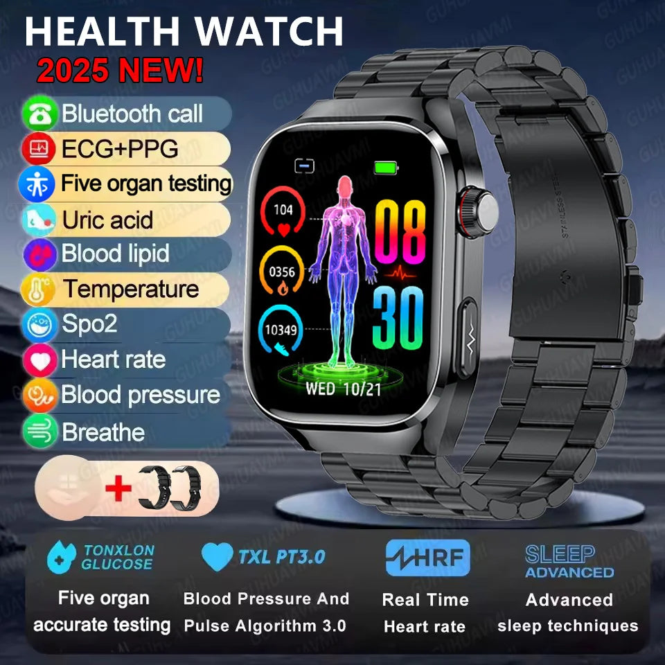 2025New Micro Physical Examination Smart Watch For Men Uric Acid Body Fat Five Organ Health Watches Bluetooth Call SmartBracelet Black Steel 2A AI Health report Magic Electronics S37f98b9aa1c54ee4b4ddfcab44ef090dH Black Steel 2A AI Health report