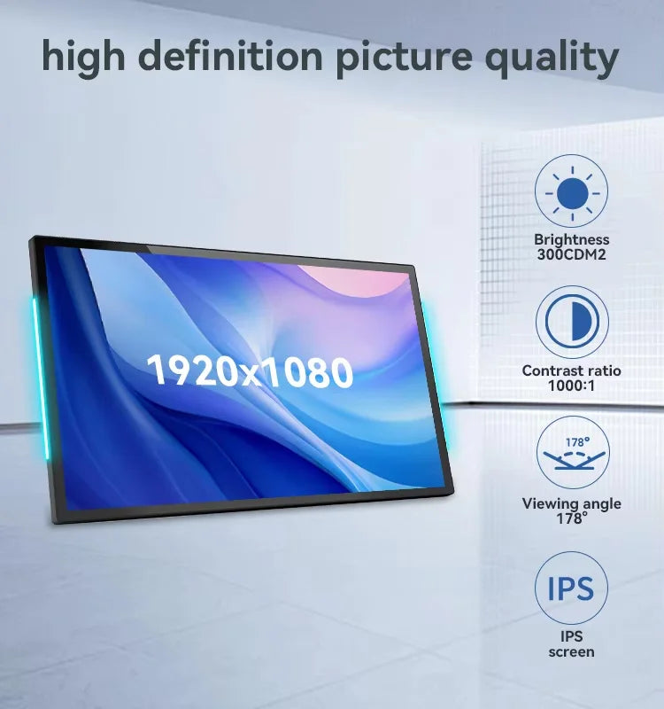 Smart Home Tablet Wall Mount with Double-Sided Lights 15.6 Inch FHD Touch Screen Android 14 8-Core 4G 64G POE for Home assistant