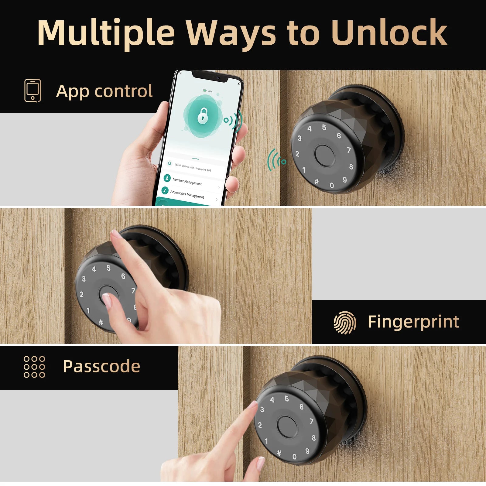 Viladepot Smart Lock Fingerprint Door Lock TYPE-C Interface App Control Passcode Unlock Electronic Touchscreen Keypad Indoor - Magic Electronics