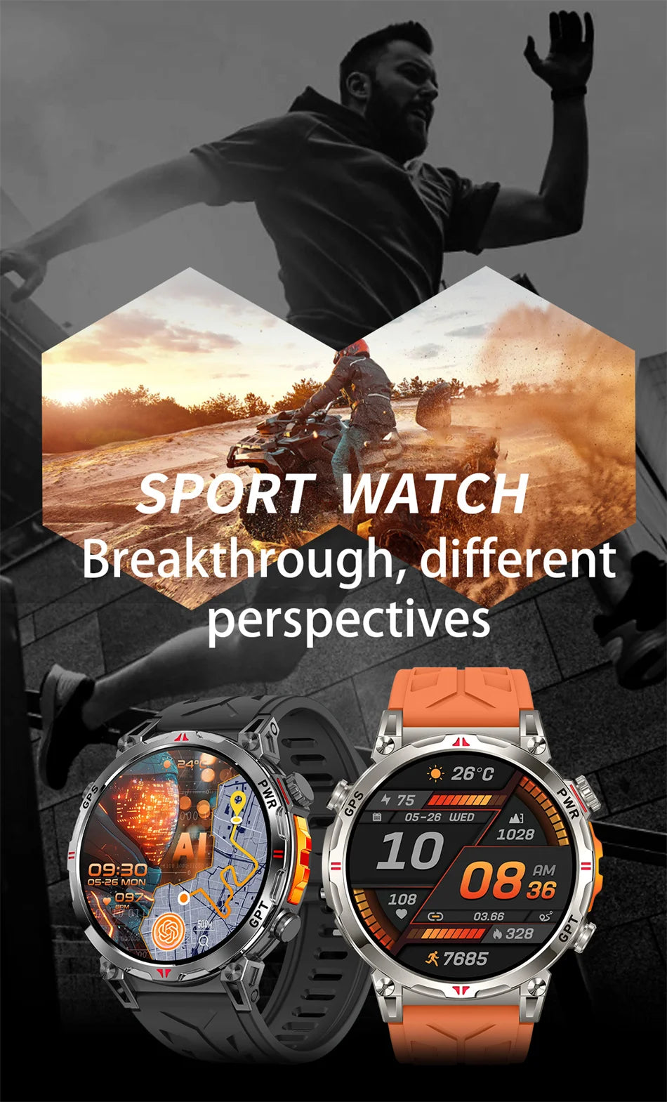 2026 New Outdoor Sports Smartwatch Men GPS Positioning 650mAh HD Call 1.56-inch AMOLED Screen Compass 5ATM Waterproof Watch Man - Magic Electronics