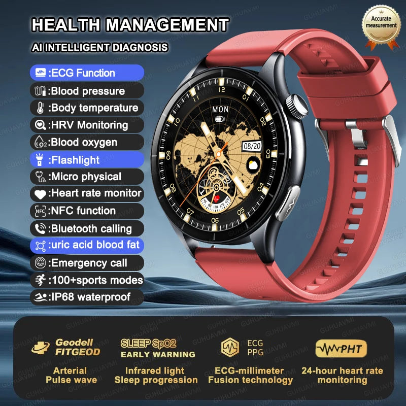 New upgrade High end Analysis Health Smart Watch Sapphire screen ECG Uric Acid BP Blood Oxygen Body Fat HD Call NFC Smart Watch Red Nursing Grade Magic Electronics S38fb7cffc18442b9b283006158b5b3efa Red Nursing Grade