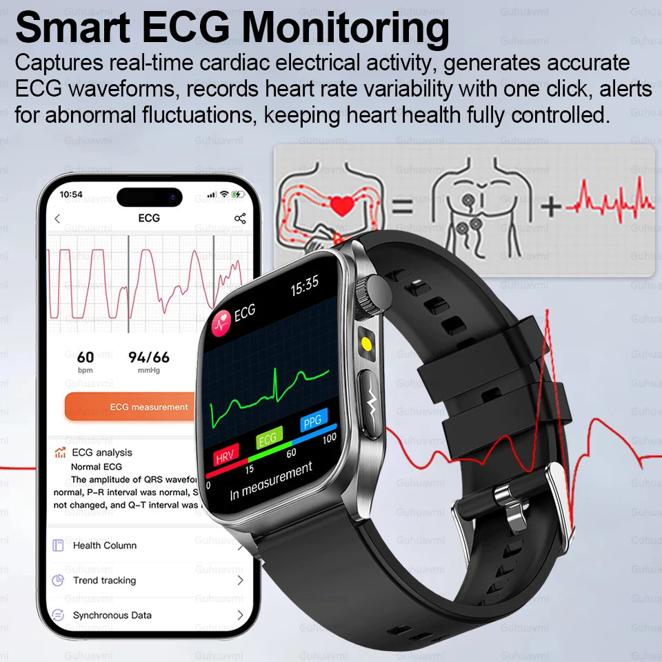 New Laser Treatment Three High Smart Watch Men ECG Heart Rate Uric Acid Health Tracker 1.95 inches Sapphire Glass SmartBracelet Magic Electronics S3b12d1384e234033bd5ede6edfe9f865h