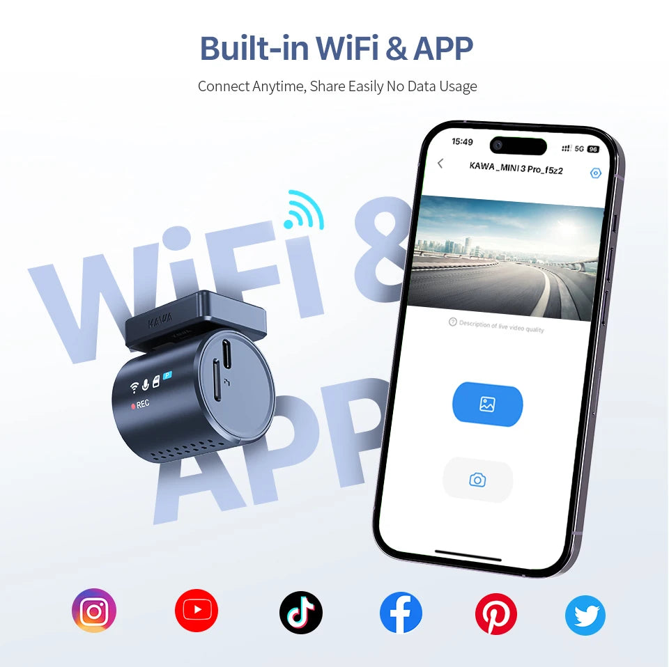 2K KAWA MINI 3 Pro Cameras for Car DVR Tiny Dash Cam 24 Parking Auto Video Recorder WiFi APP Voice Control Car dashcam - Magic Electronics