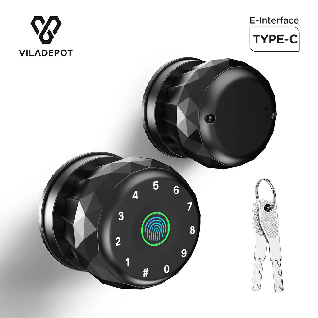 Viladepot Smart Lock Fingerprint Door Lock TYPE-C Interface App Control Passcode Unlock Electronic Touchscreen Keypad Indoor - Magic Electronics