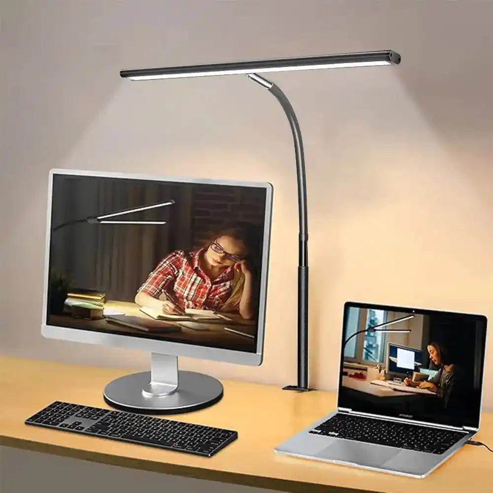 Home Office LED Desk Lamp Double Head Stepless Dimming Eye-Caring Reading Lights 3 Color Mode Flexible Adjustable PC Table Lamps - Magic Electronics