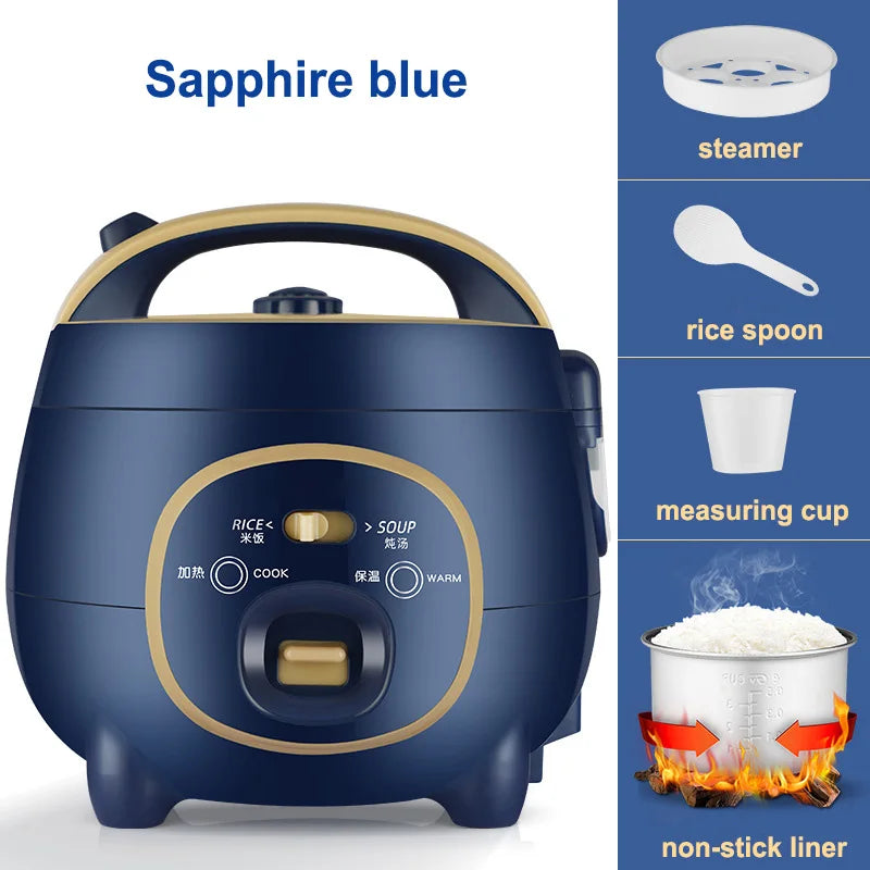 2 IN 1 1.8L Small Rice Cooker Multi-function Stew Pot Household Non-stick Inner Pot Electric Cooking Pot with Steamer Blue 220V Magic Electronics S3f5b0fb8f56f43eeb101bf04611e41bdr Blue 220V