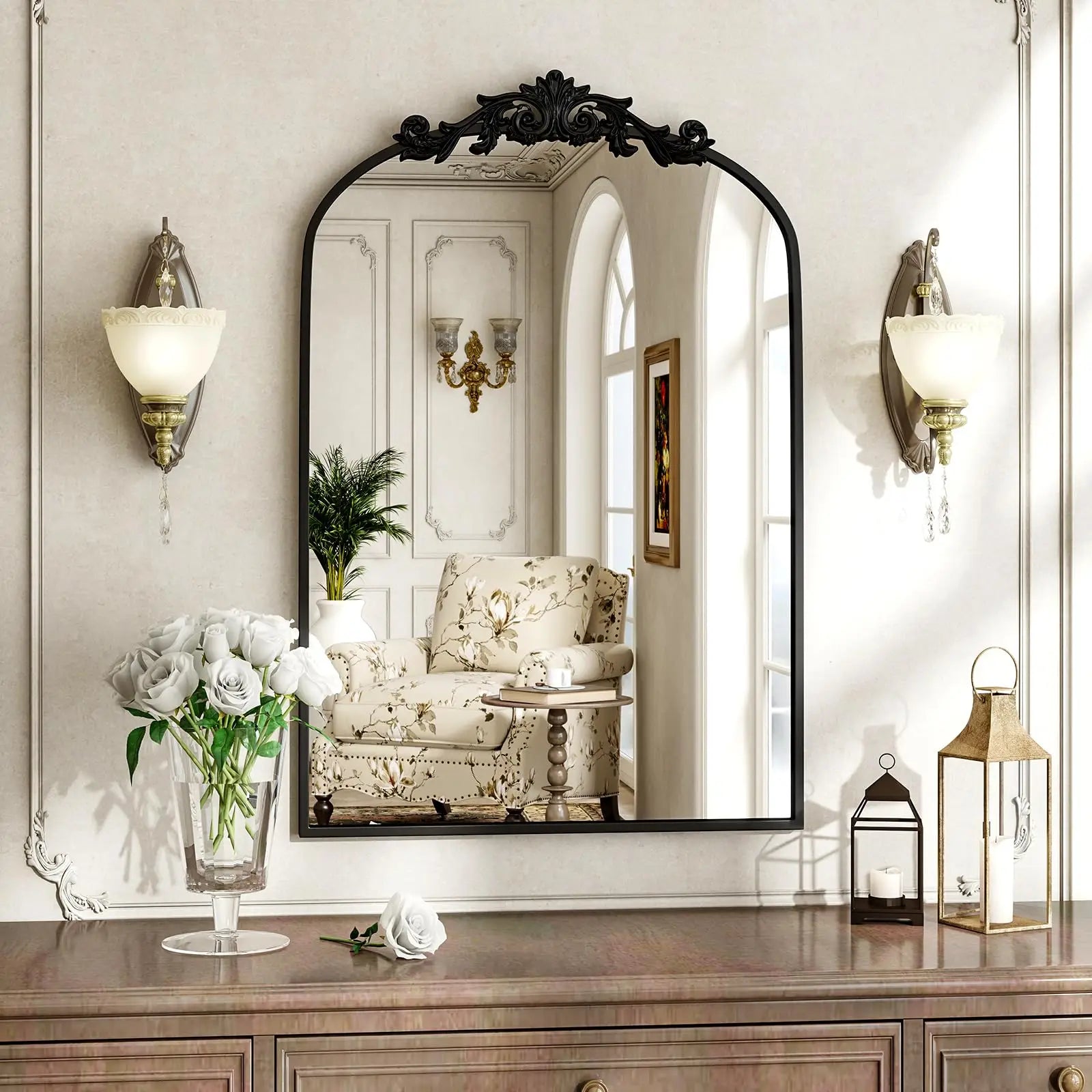 BEAUTYPEAK Vanity Wall Mirror Decorative Vintage Arch Bathroom Mirror Magic Electronics S3fbf13f79d034000b90fc949cdf0820bj