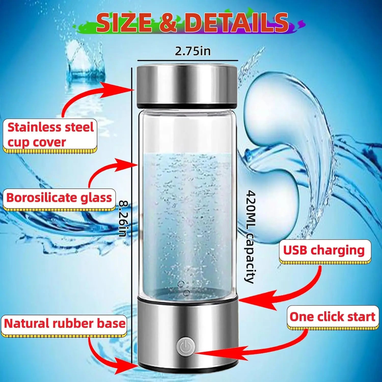 Portable Hydrogen Water Generator Bottle Rechargeable Electric Alkaline Ionizer Cup Hydrogen-Rich Water Health Care Magic Electronics S401f2bd23c30497c9835fecd1fb24cb4S